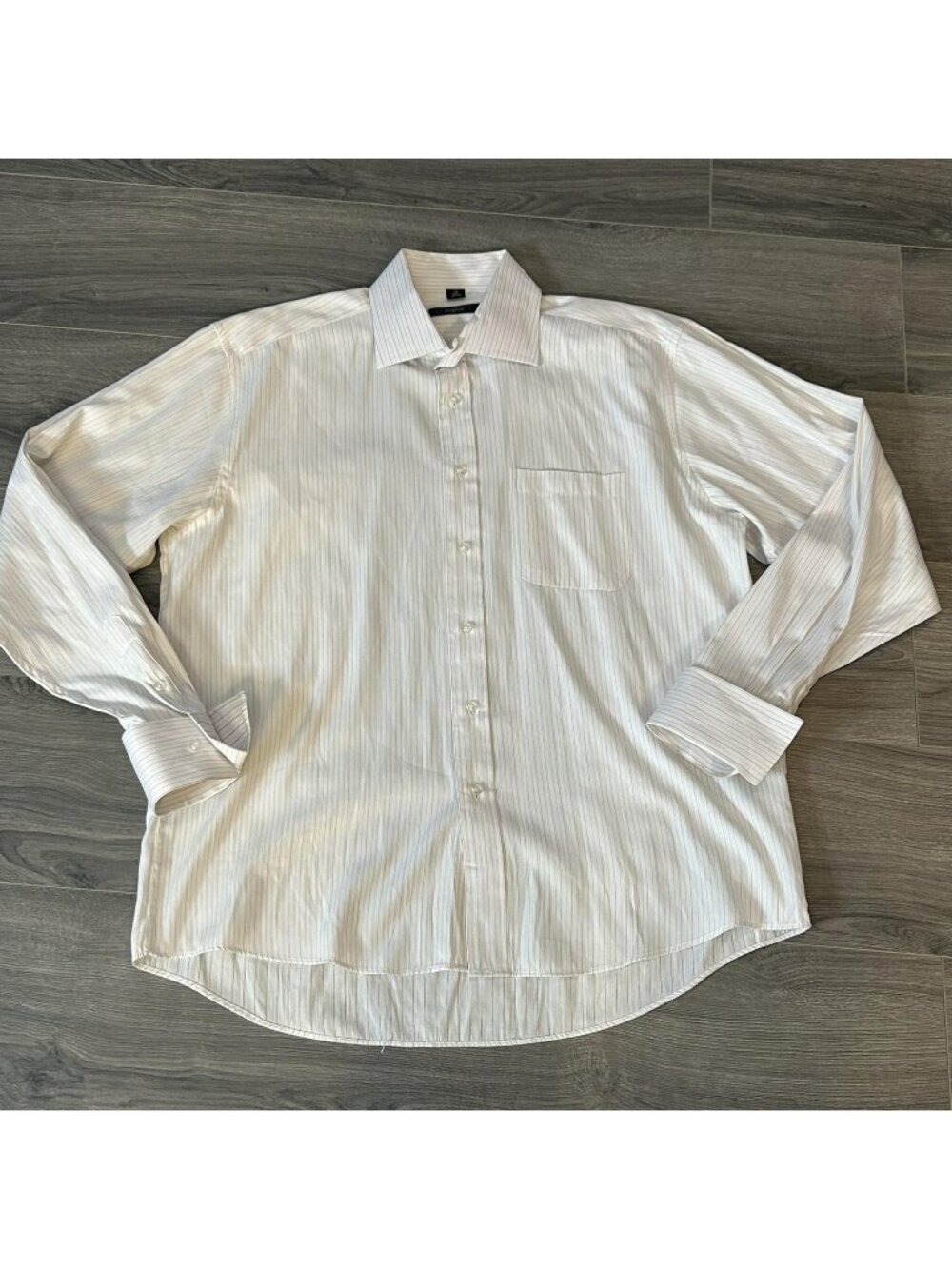 Zegna Dress Shirt Mens 18 White Striped 100% Cotton Long Sleeve Business